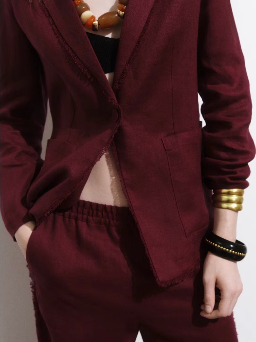 Linen suit jacket with frayed ends NWT